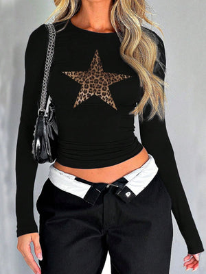 Devine Star Round Neck Long Sleeve T-Shirt