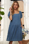 ADORA Square Neck Puff Sleeve Denim Dress