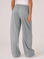 Contrast Waistband Drawstring Wide Leg Pants