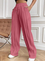 Drawstring Elastic Waist Pants with Pockets