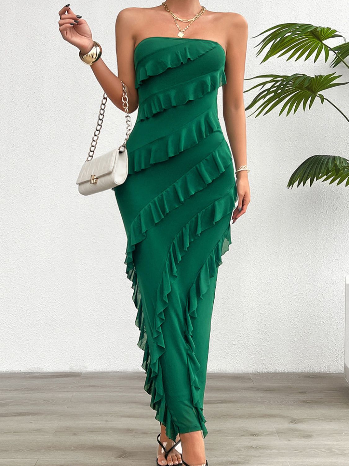 devine ruffle maxi dress Devine Ruffled Slit Back Tube Maxi Dress – Sois Inspire