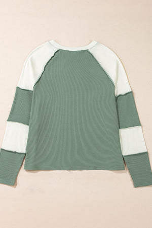 Color Block Round Neck Raglan Sleeve Top