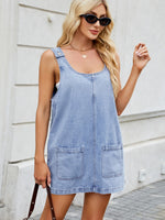 Scoop Neck Wide Strap Denim Dress