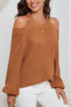 Cutout Back Cold Shoulder Long Sleeve Sweater