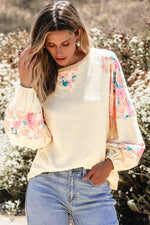 Printed Round Neck Balloon Sleeve Sweatshirt