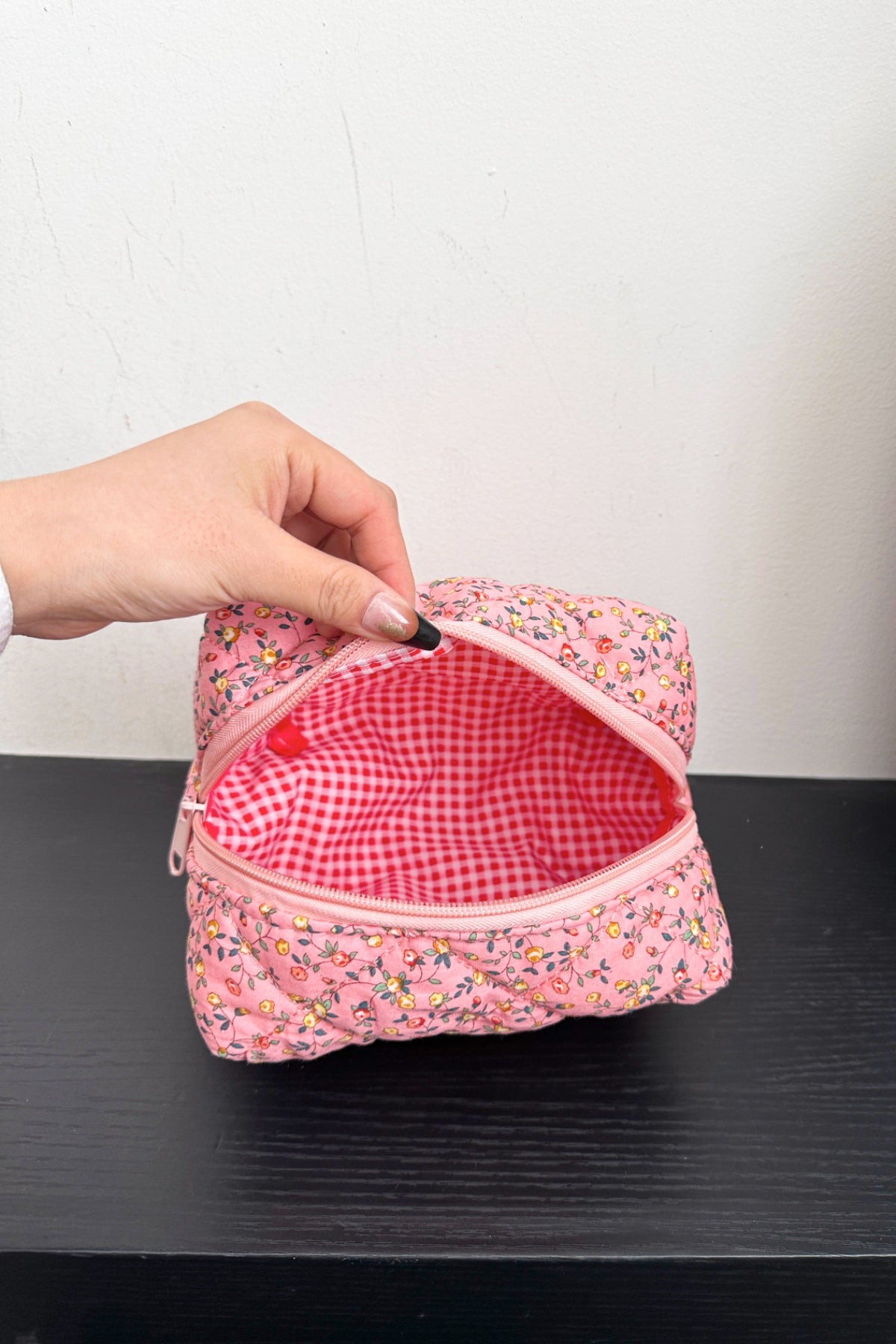 Floral Quilted Clutch with Plaid Lining