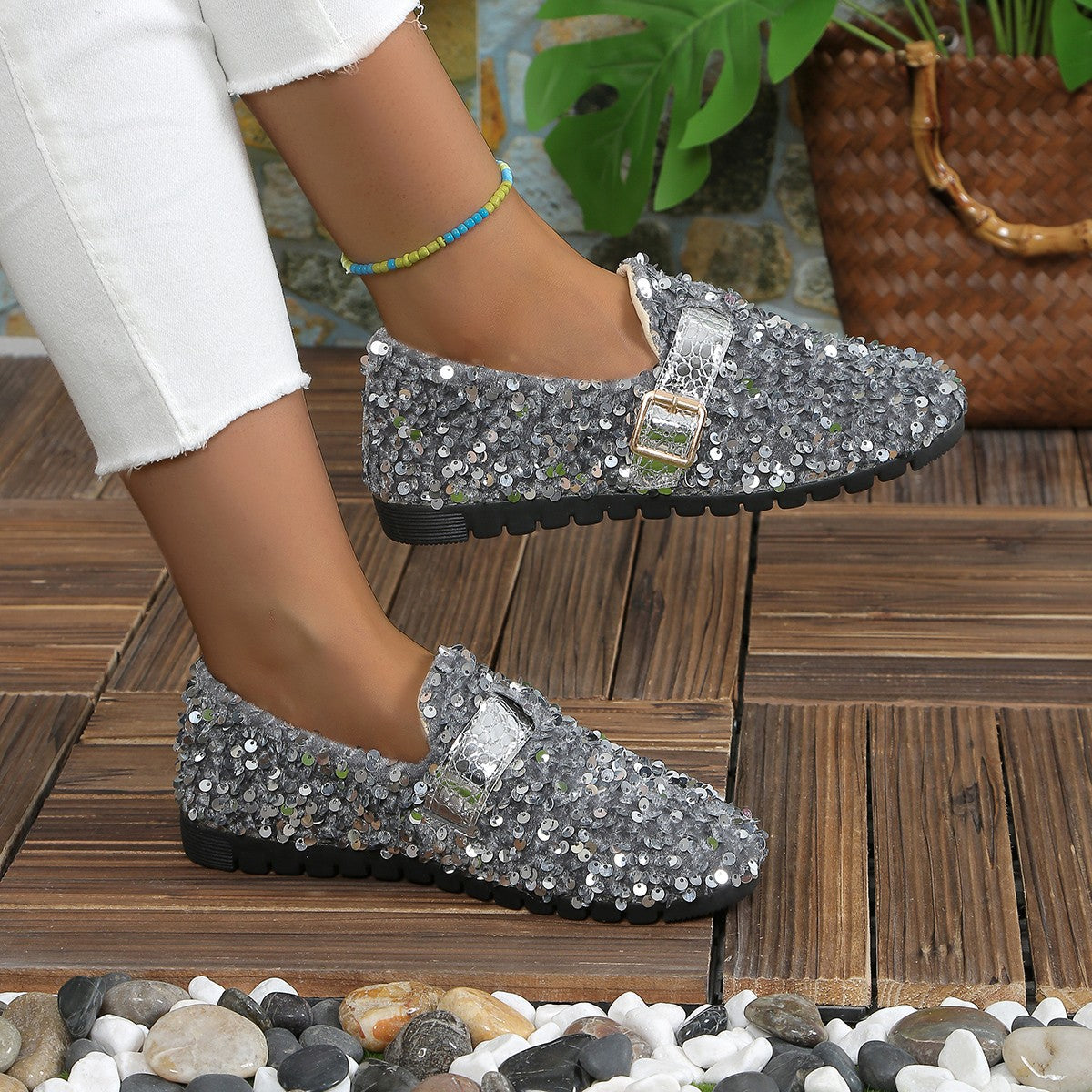 Sequin Round Toe Slip-Ons