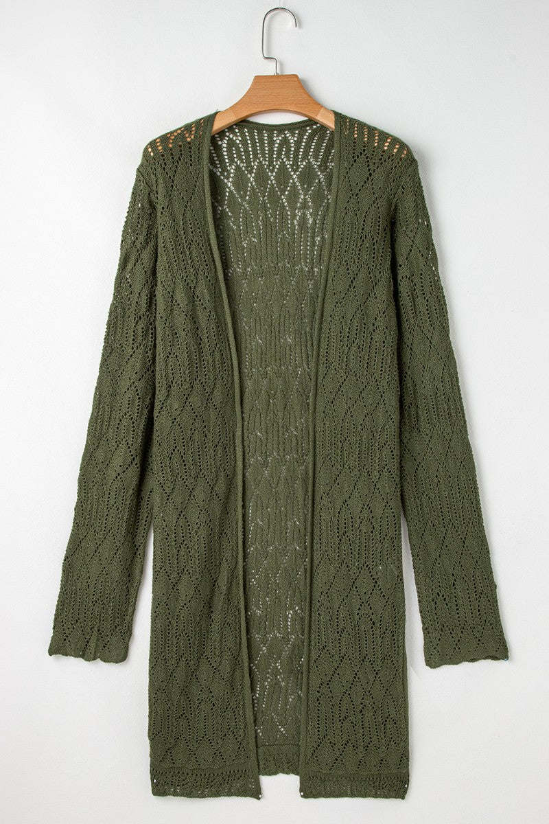 Openwork Open Front Long Sleeve Cardigan