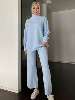 Turtleneck Long Sleeve Top and Drawstring Pants Sweater Set