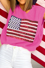 Sequin US Flag Round Neck Sweater Vest