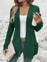 Pocketed Open Front Long Sleeve Cardigan