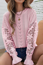 Openwork Round Neck Long Sleeve Sweater