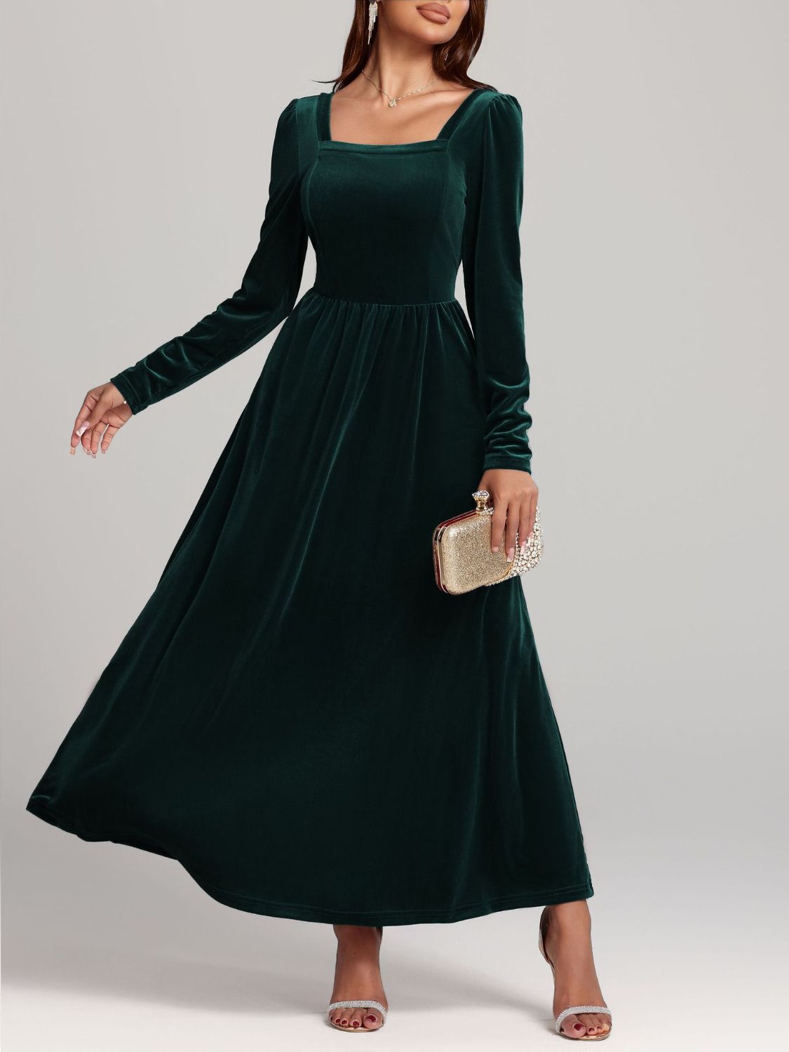 Velvet Square Neck Long Sleeve Dress