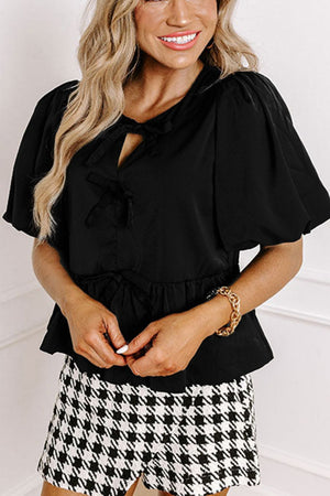 Cutout Round Neck Puff Sleeve Blouse