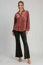 Umgee Animal Print Button Up Velvet Shirt