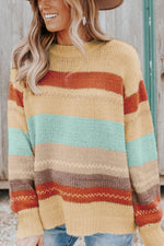 Color Block Round Neck Dropped Shoulder Sweater