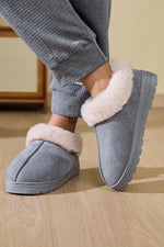 Faux Fur Round Toe Platform Slippers