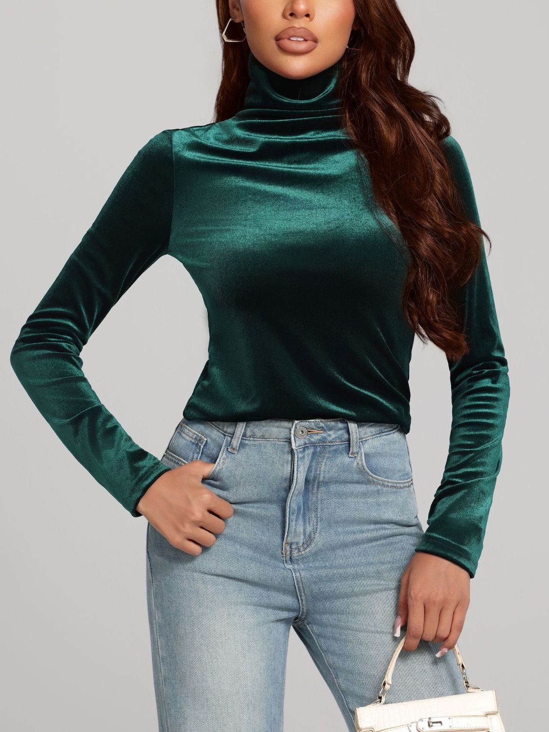 Solid Color Turtleneck Long Sleeve Top