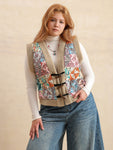 Plus Size Printed Sherpa Vest Coat