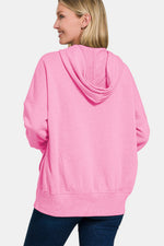 Zenana Half Snap Long Sleeve Hoodie with Kangaroo Pocket