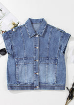 Button Up Cap Sleeve Denim Jacket