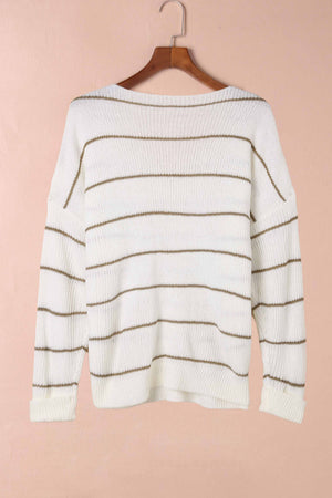 Striped V-Neck Drop Shoulder Sweater