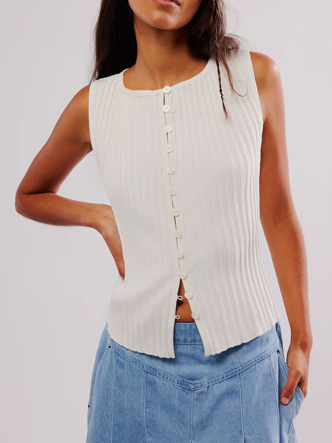 Button Down Round Neck Sweater Vest