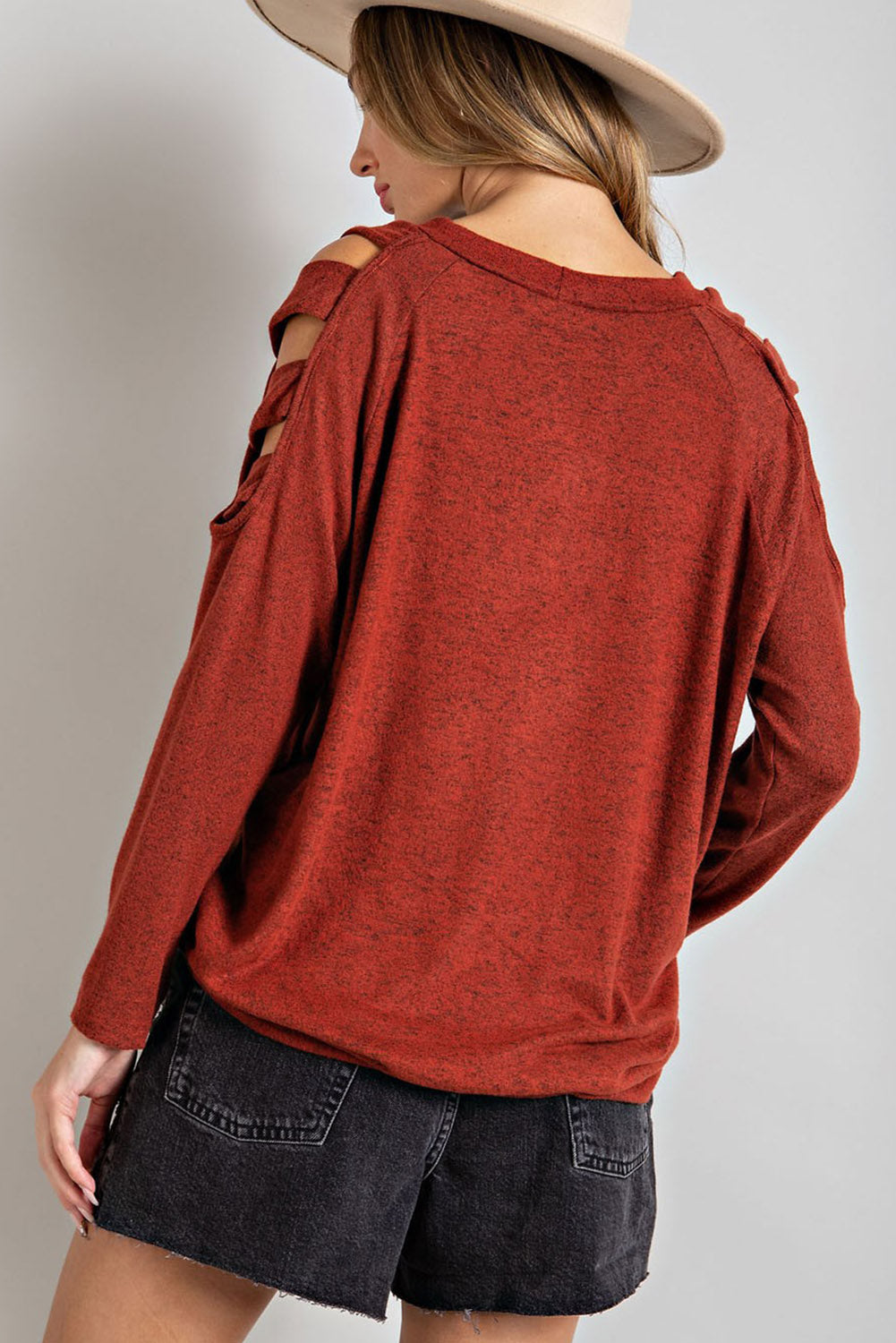 Cutout Round Neck Long Sleeve Top