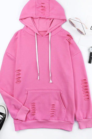 Distressed Drawstring Long Sleeve Hoodie