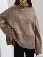 Side Slit Turtleneck Drop Shoulder Sweater