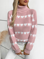 Heart Turtleneck Dropped Shoulder Sweater