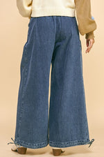 Davi & Dani Drawstring Hem Wide Leg Mid Rise Jeans