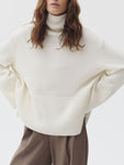 Side Slit Turtleneck Drop Shoulder Sweater