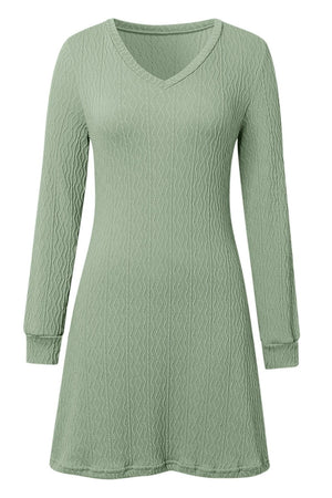 Texture V-Neck Long Sleeve Dress