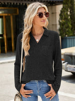 Ribbed Johnny Collar Long Sleeve T-Shirt