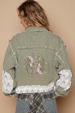 POL Crochet Patch Embroidered Button Up Jacket