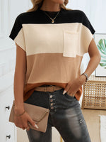 Devine Color Block Round Neck Short Sleeve Sweater