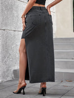 Slit Midi Denim Skirt with Pockets