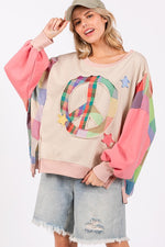 SAGE + FIG Full Size Contrast Peace Patch Dropped Shoulder Sweatshirt