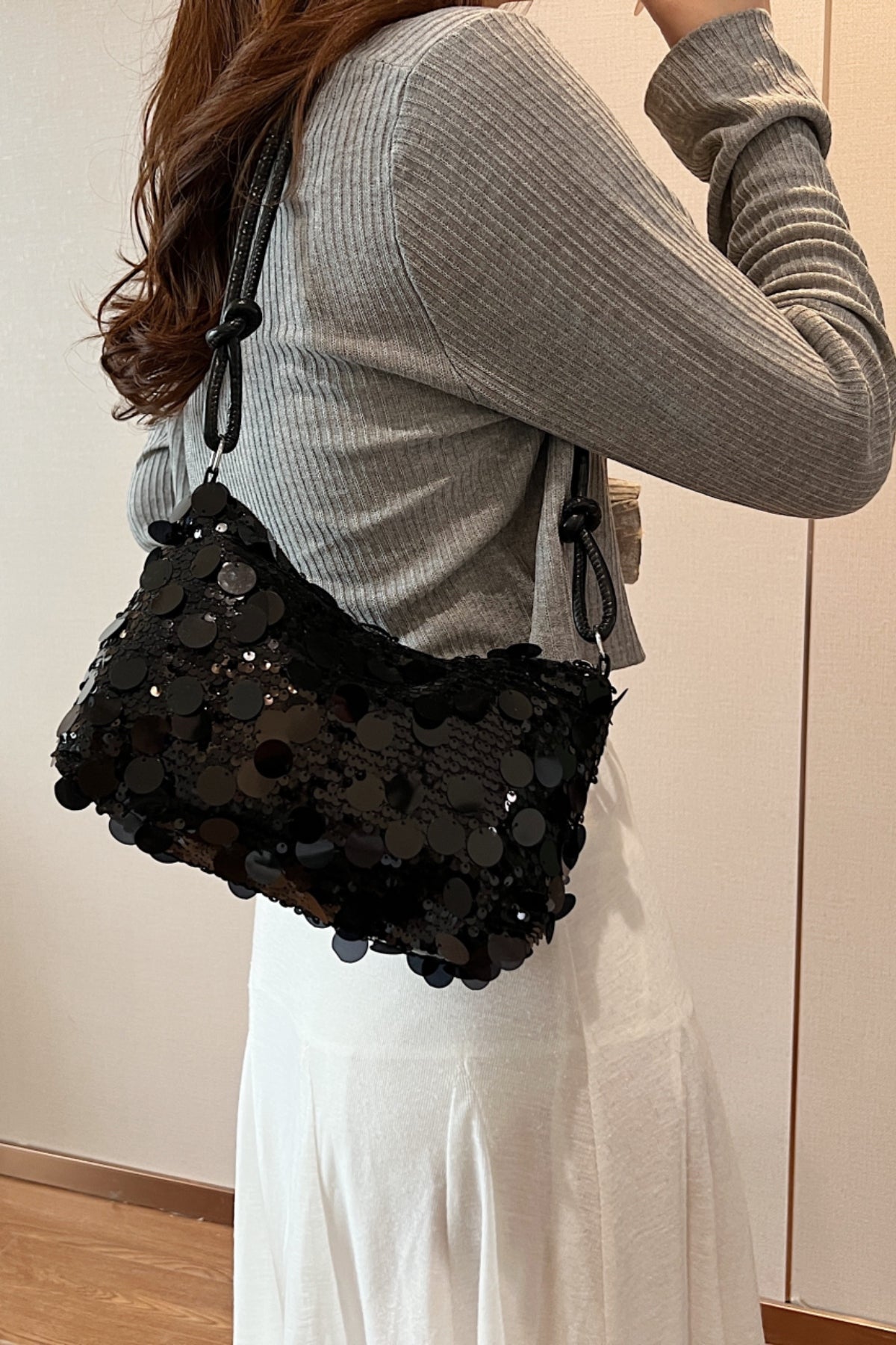 Sequin Knotted Straps Shoulder Bag