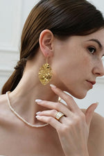 Brass Cutout Leaf Shape Earrings