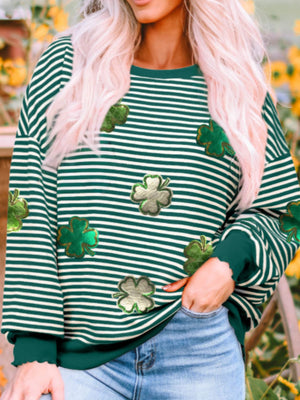 Stripe Lucky Clover Drop Shoulder Sweatshirt