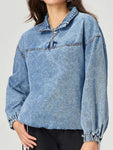 Quarter Zip Collared Neck Denim Top