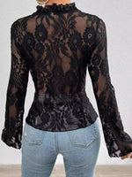 Tied V-Neck Long Sleeve Lace Top