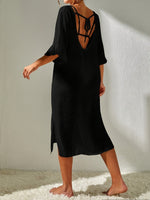 Slit V-Neck Flounce Sleeve Cover-Up