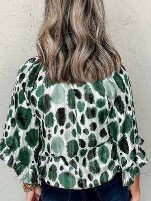 Printed Tie Neck Three-Quarter Sleeve Blouse