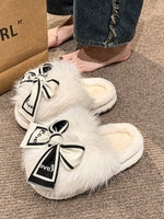 Bow Furry Round Toe Slippers