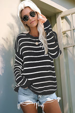 Striped Round Neck Drop Shoulder Sweater