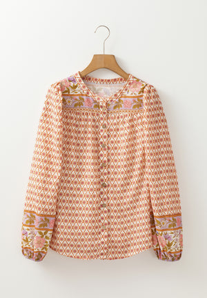 Printed Button Down Long Sleeve Shirt