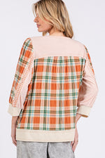 SAGE + FIG Exposed Seam Button Detail Plaid Top